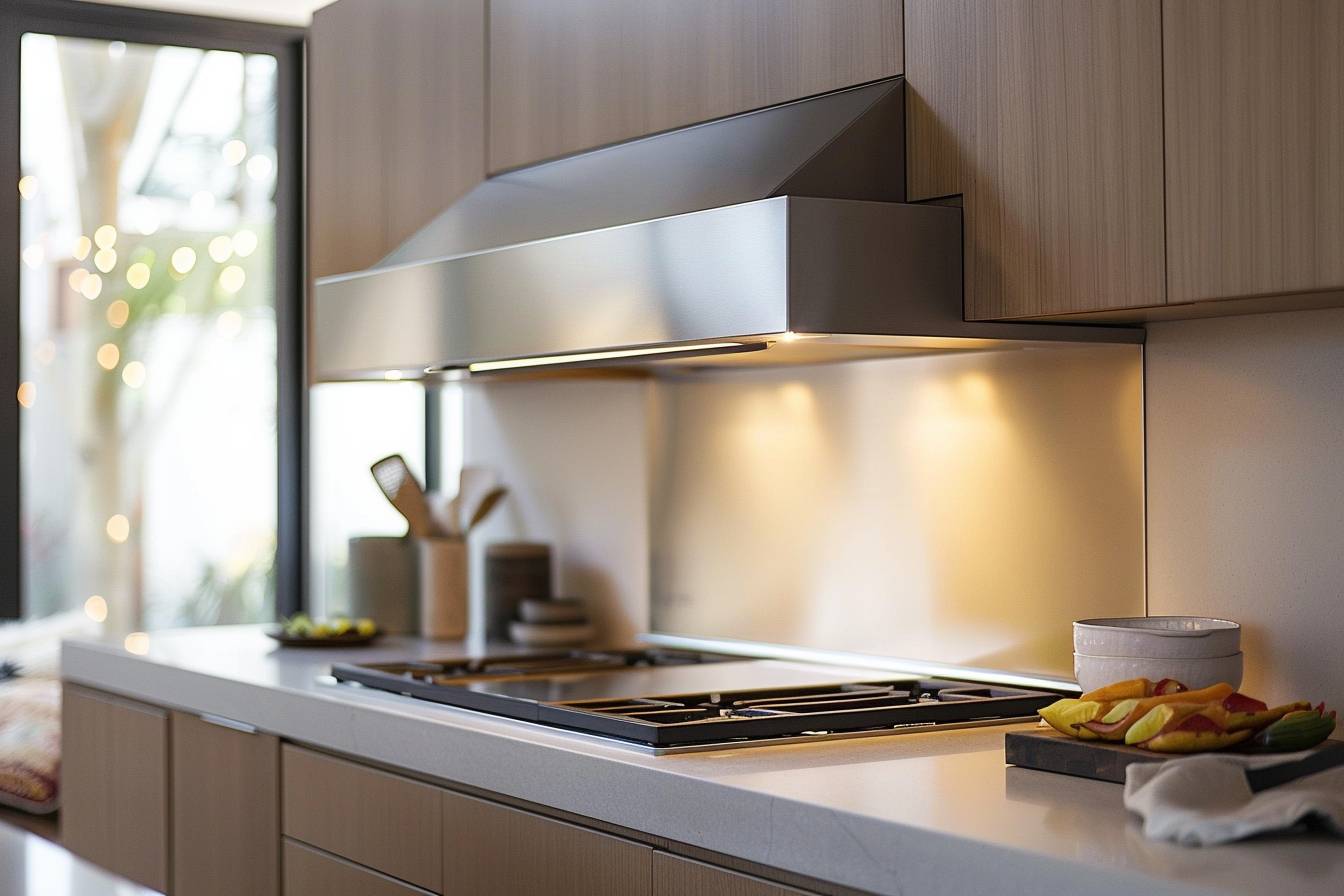 Hotte aspirante inox au design moderne pour cuisine  
Appareil de cuisine en inox au style contemporain