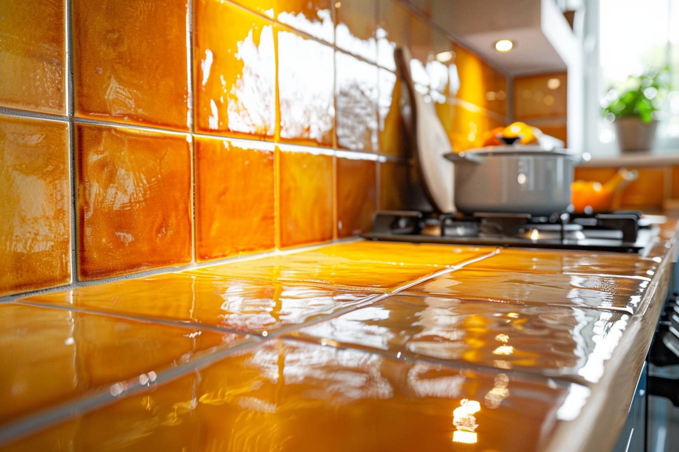 Peinture colorée sur un carrelage moderne  
Carrelage rénové avec une peinture éclatante