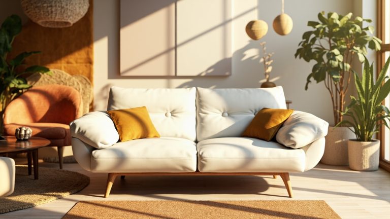 Canape cuir blanc dans un salon contemporain